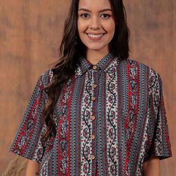 SHIONS Printed Cotton Shirt Style Crop Top-image-21