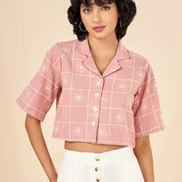 AKKRITI BY PANTALOONS Checked Cotton Shirt Style Crop Top-picture-36