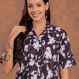 SHIONS Women Floral Printed Cotton Shirt Style Crop Top-image-78