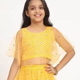 studio rasa Girls Striped Ethnic Cotton Net Crop Top-image-4