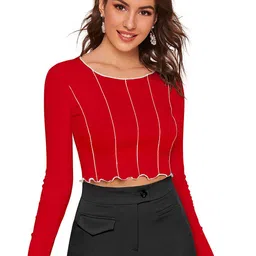 SANJANA SILK Vertical Stripes Round Neck Fitted Crop Top-picture-7