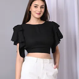 IQRAAR Flutter Sleeve Ruffles Crop Top-20