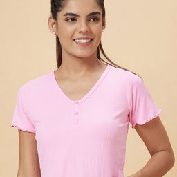 Globus Pink V-Neck Ribbed Crop Top-image-28