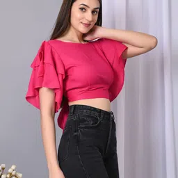 IQRAAR Flutter Sleeve Ruffles Crop Top image 5