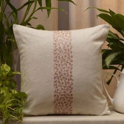Off White Traditional Blended Cotton 16 x 16 Inches Embroidered Cushion Cover by Zeba-picture-11