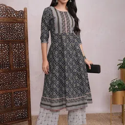 Vishudh Grey Ethnic Motifs Printed Regular Pure Cotton Kurta With Palazzos-24