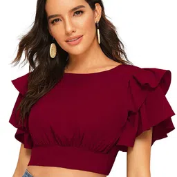 BAESD Flutter Sleeve Blouson Crop Top image 1
