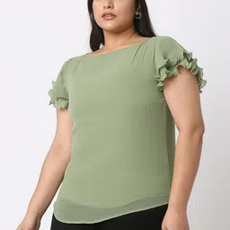 Curves by MISH Plus Size Flutter Sleeves Georgette Top image 1