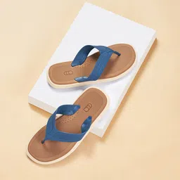 Ajile by Pantaloons Men Tan & Blue Striped Rubber Thong Flip-Flops-46