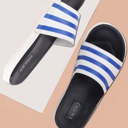 FAUSTO Men Navy Blue & White Striped Slip-On Flip-Flops-image-12