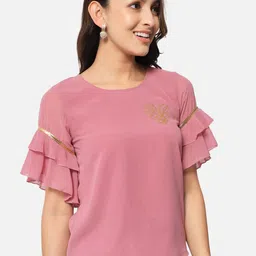 BAESD Embellished Flutter Sleeve Georgette Top image 3