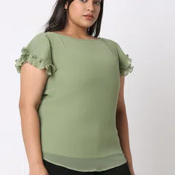 Curves by MISH Plus Size Flutter Sleeves Georgette Top image 3