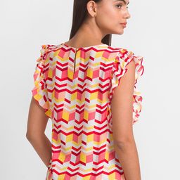 Globus White & Red Geometric Print Ruffles Top image 4