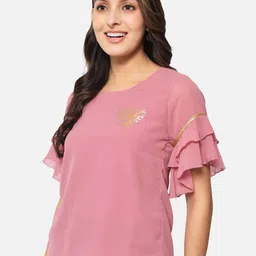 BAESD Embellished Flutter Sleeve Georgette Top image 4