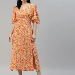 plusS Off White & Orange Floral Midi Dress-picture-39