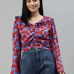 plusS Purple & Red Floral Print Layered Top-55