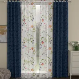 White Polyester Traditional 7ft Semisheer Eyelet 4 Pcs Door Curtains by ROSARAHOME-picture-4