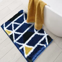 Blue Geometric Microfibre 32x20 Inches Super Soft Bath Mat by ROSEATE-picture-33