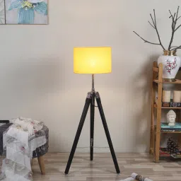 pristine interiors Yellow Cotton Shade Tripod Floor Lamp with Black Base-picture-4