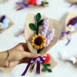 Sunflower Multiflowers Cotton 7 Inches Crochet Bouquet-image-23