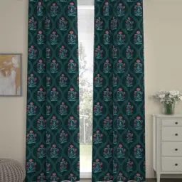 Green Polyester Traditional 7ft Semisheer Eyelet (2 Pc) Door Curtains by ROSARAHOME-picture-0