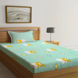 klotthe Multicolor Cartoon Characters 300 TC Cotton Single Bedsheet with 1 Pillow Cover-picture-43
