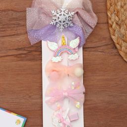 Yellow Bee Girls Pink & Purple Set of 5 Embellished Alligator Clips-58