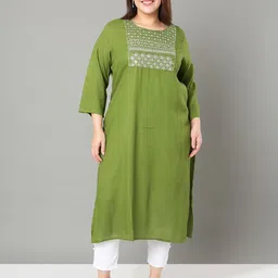 Sztori Plus Size Floral Yoke Design Thread Work Straight Kurta-picture-17