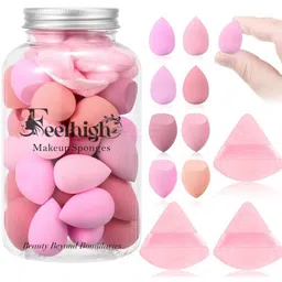 FEELHIGH Set Of 40 Sponge & Triangle Puff With Storage Jar image 1