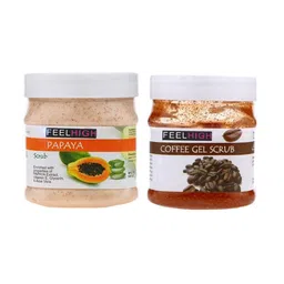 FEELHIGH Set Of 2 Papaya Scrub & Coffee Gel Scrub For Face & Body Exfoliators 500 ml Each-1