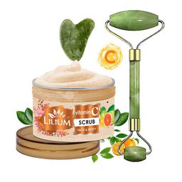 Lilium Vitamin C Face & Body Scrub - 250g & Double Side Face Roller With Guasha-51