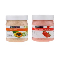 FEELHIGH Set Of 2 Papaya Scrub & Strawberry Scrub For Face & Body Exfoliators 500 ml Each-95