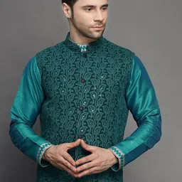 Utsav Fashion Embroidered Georgette Woven Nehru Jacket-29