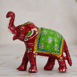eCraftIndia Red & Green Elephant Figure Showpiece-image-58