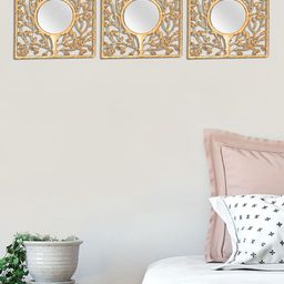 MARKET99 Gold Toned 3 Pieces Square Textured Decor  Wall Mirrors-24