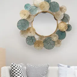 HANDICRAFTS TOWN Blue Textured Metal Wall Mirrors-picture-44