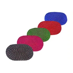 Supreme Home Collective Blue & Red Pieces Printed Cotton Anti-Skid Oval Shape Doormats-image-25