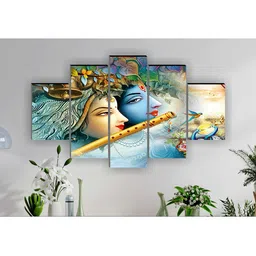 SAF Set Of 5 Blue & Green Radha Krishna Painted Wall Decor-3