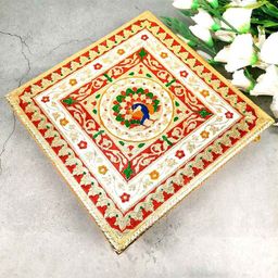apka mart Beige & Red Minakari Pooja Chowki-image-93