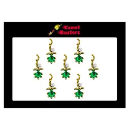 Comet Busters 7 Pcs Embellished Reusable Designer Bindis - Green & Gold-Toned-17