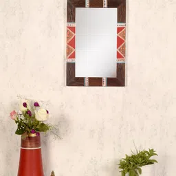 AAKRITI ART CREATIONS Brown Reflections Wooden Rectangular Wall Mirror-12