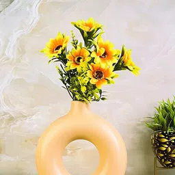 Akaar Decor Orange & Yellow Sunflower Bunch Artificial Flower with Donut Pot-13