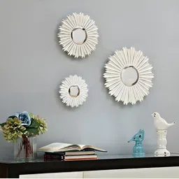 VAS collection home Set Of 3 White Self Design Round Wall Mirror-36
