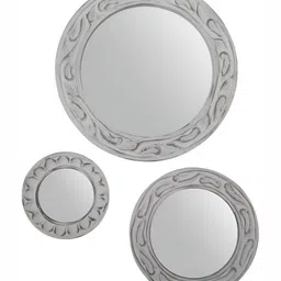 VAS collection home Set Of 3 White Textured Round Mirror-20