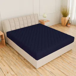 CURIOUS LIFESTYLE Blue Quilted Cotton Queen Size Fitted Water-Proof Mattress Protector-image-15