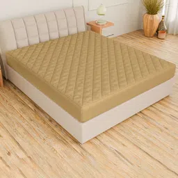 CURIOUS LIFESTYLE Beige Quilted Cotton Queen Size Fitted Water-Proof Mattress Protector-image-13