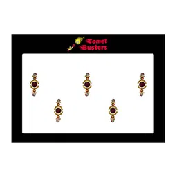 Comet Busters 5 Pcs Embellished Reusable Designer Bindis - Red & Gold-Toned image 2