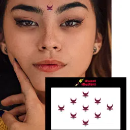 Comet Busters Set Of 9 Crescent-Shaped Stone-Studded Designer Bindis - Maroon image 3