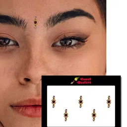 Comet Busters 5 Pcs Embellished Reusable Designer Bindis - Red & Gold-Toned image 3