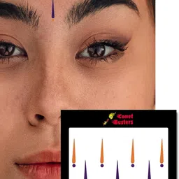 Comet Busters 7 Pcs Reusable Designer Bindis - Orange & Navy image 3